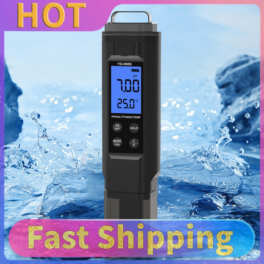 Ph Meter Digital Water Tester - 5-in-1 digitale waterkwaliteitstester: meet zoutgehalte, pH-waarde,