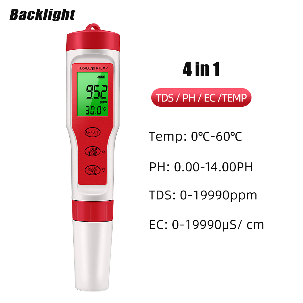 Ph Meter Digital Water Tester - 4 IN 1 TDS PH-meter PH/TDS/EC/temperatuurmeter